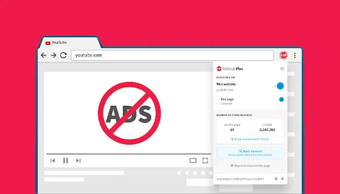 Menggunakan ekstensi browser Adblock Plus